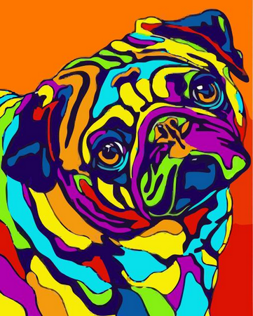 Malen nach Zahlen fŸr Erwachsene |ÊHund und Farben Pop Art | Figured'Art