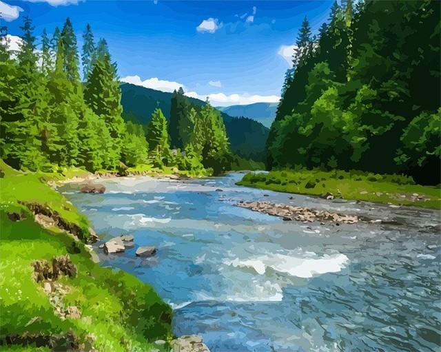 Malen nach Zahlen fŸr Erwachsene |ÊFluss im Wald | Figured'Art