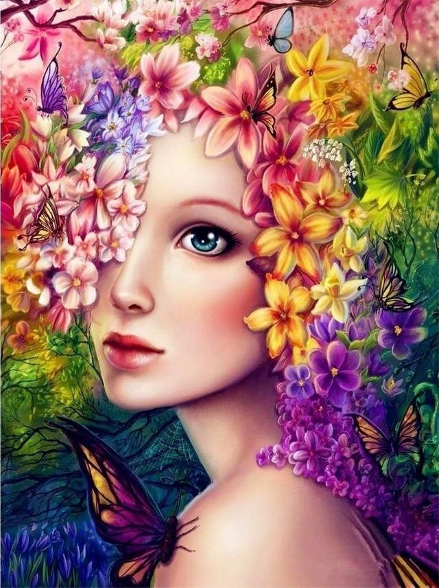 Malen nach Zahlen fŸr Erwachsene |ÊFrau mit Blumen | Figured'Art