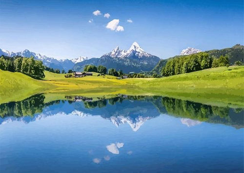 Malen nach Zahlen fŸr Erwachsene |ÊIm See spiegelnder Berg | Figured'Art