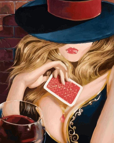 Malen nach Zahlen fŸr Erwachsene |ÊFrau mit Spielkarten | Figured'Art
