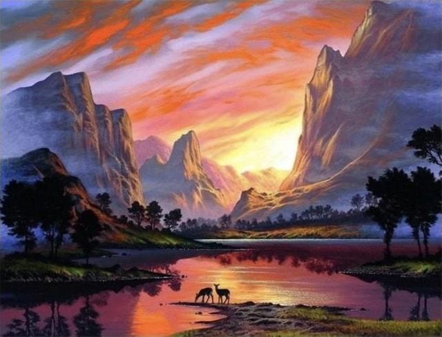 Malen nach Zahlen fŸr Erwachsene |ÊSeen- und Berglandschaft | Figured'Art