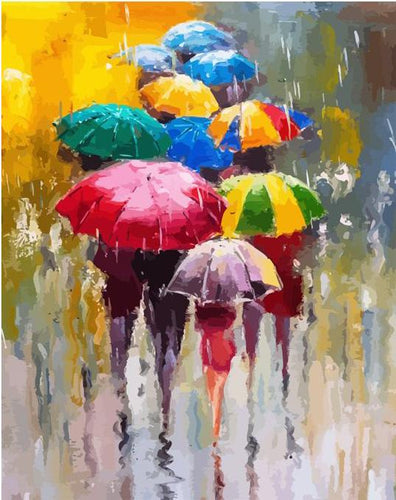 Malen nach Zahlen fŸr Erwachsene |ÊSchirme im Regen | Figured'Art