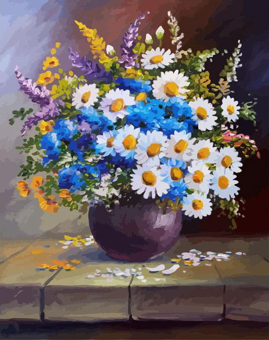 Malen nach Zahlen fŸr Erwachsene |ÊVase und Gänseblümchen | Figured'Art
