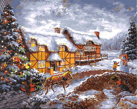 Malen nach Zahlen fŸr Erwachsene |ÊBauernhof im Winter | Figured'Art