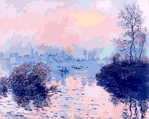 Malen nach Zahlen für Erwachsene | Sonnenuntergang an der Seine bei Lavacourt – Monet | Figured'Art