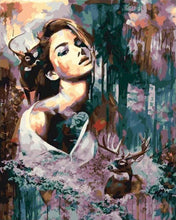 Laden Sie das Bild in den Galerie-Viewer, Malen nach Zahlen für Erwachsene | Frau und Hirsch | Figured&#39;Art