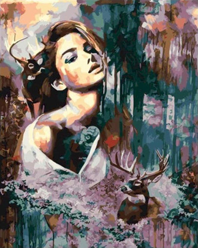 Malen nach Zahlen für Erwachsene | Frau und Hirsch | Figured'Art