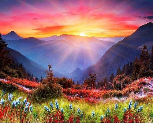 Malen nach Zahlen für Erwachsene | Sonnenaufgang in den Bergen | Figured'Art
