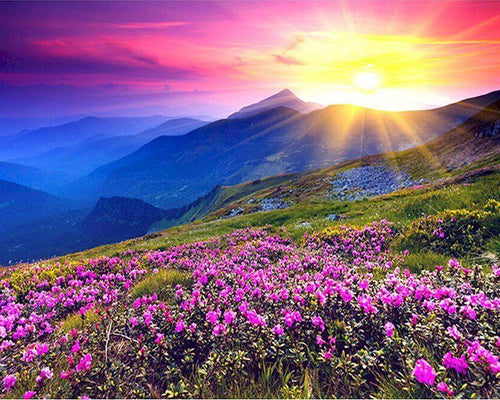 Malen nach Zahlen für Erwachsene | Sonnenuntergang in den Bergen | Figured'Art