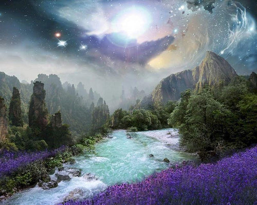Malen nach Zahlen für Erwachsene | Fluss und Mond | Figured'Art