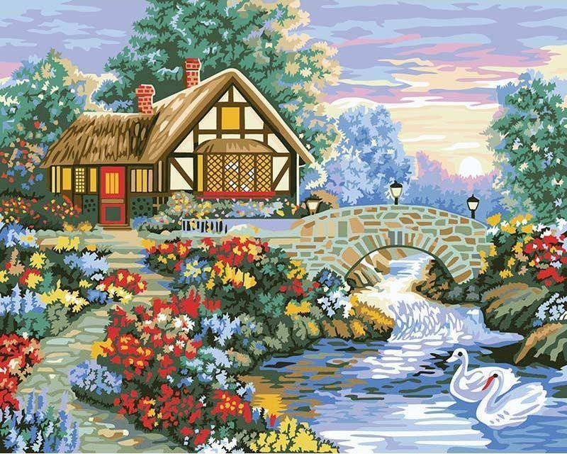 Malen nach Zahlen für Erwachsene | Haus und Blumen | Figured'Art