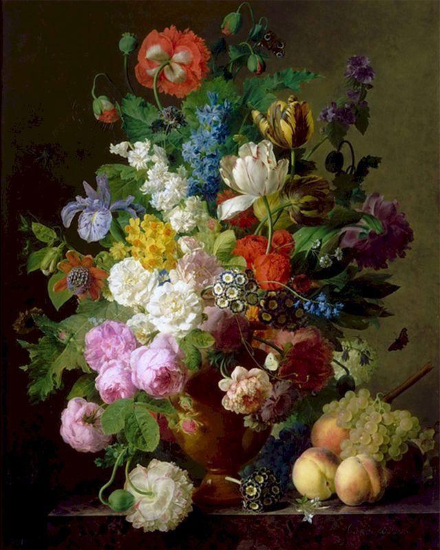 Malen nach Zahlen für Erwachsene | Vase de Fleurs Raisins et Pêches – Jan Frans van Dael | Figured'Art