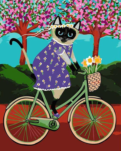 Malen nach Zahlen für Erwachsene | Schwarze Katze und Fahrrad | Figured'Art