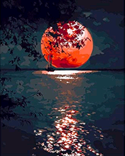 Laden Sie das Bild in den Galerie-Viewer, Malen nach Zahlen für Erwachsene | Roter Mond und See | Figured&#39;Art