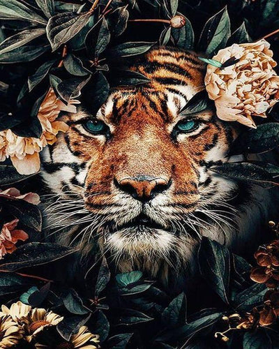Malen nach Zahlen für Erwachsene | Tiger und Blätter | Figured'Art