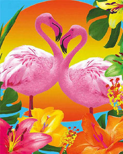 Malen nach Zahlen Figured'Art – Duo von rosa Flamingos und Blumen