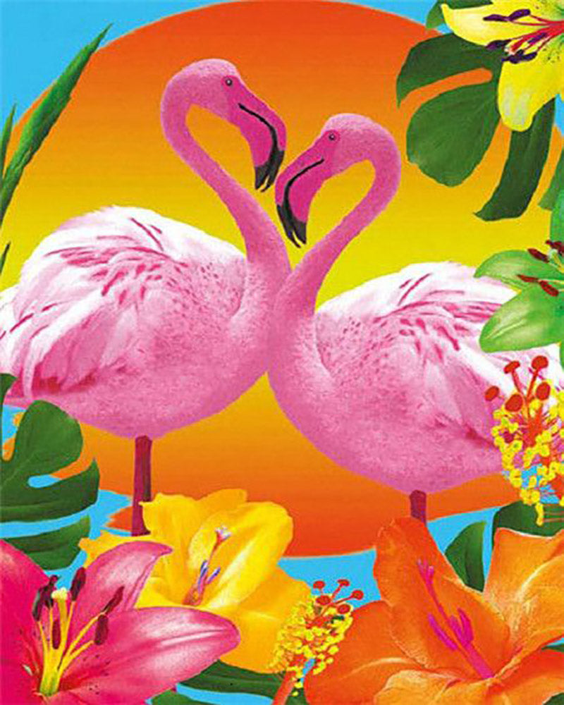 Malen nach Zahlen Figured'Art – Duo von rosa Flamingos und Blumen