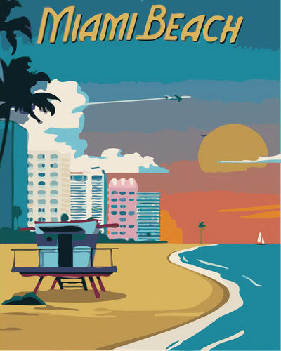 Malen nach Zahlen Figured'Art – Reiseposter Miami Beach