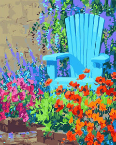 Malen nach Zahlen Figured'Art – Stuhl im Garten