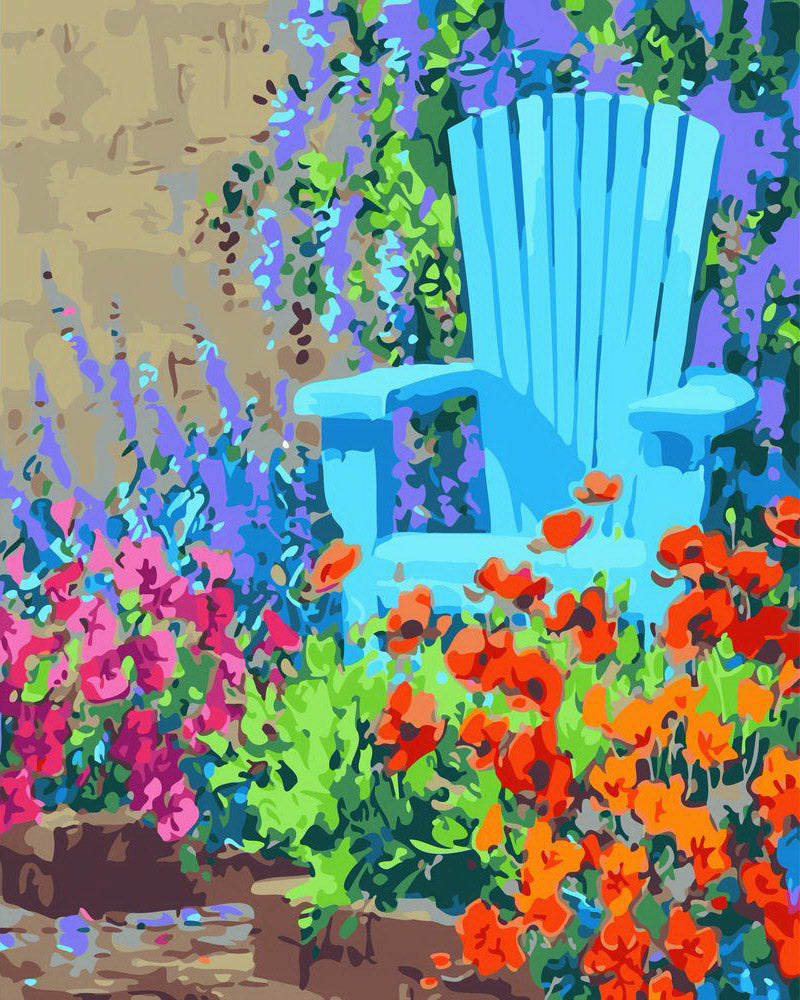Malen nach Zahlen Figured'Art – Stuhl im Garten