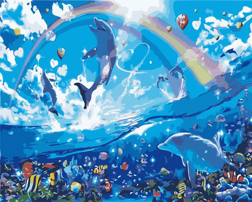 Malen nach Zahlen Figured'Art – Delfine und Fische