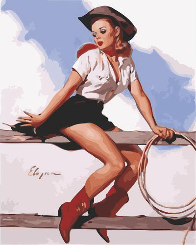 Malen nach Zahlen Figured'Art – Vintage Pin-up mit Lasso