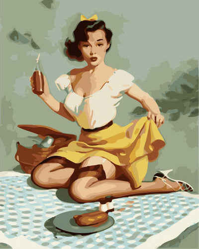 Malen nach Zahlen Figured'Art – Vintage Pin-up mit Picknick