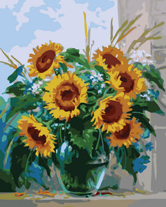 Malen nach Zahlen – Transparente Vase und Sonnenblumen
