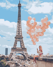 Laden Sie das Bild in den Galerie-Viewer, Malen nach Zahlen – Frau und Ballons am Eiffelturm