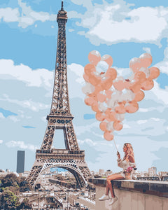 Malen nach Zahlen – Frau und Ballons am Eiffelturm