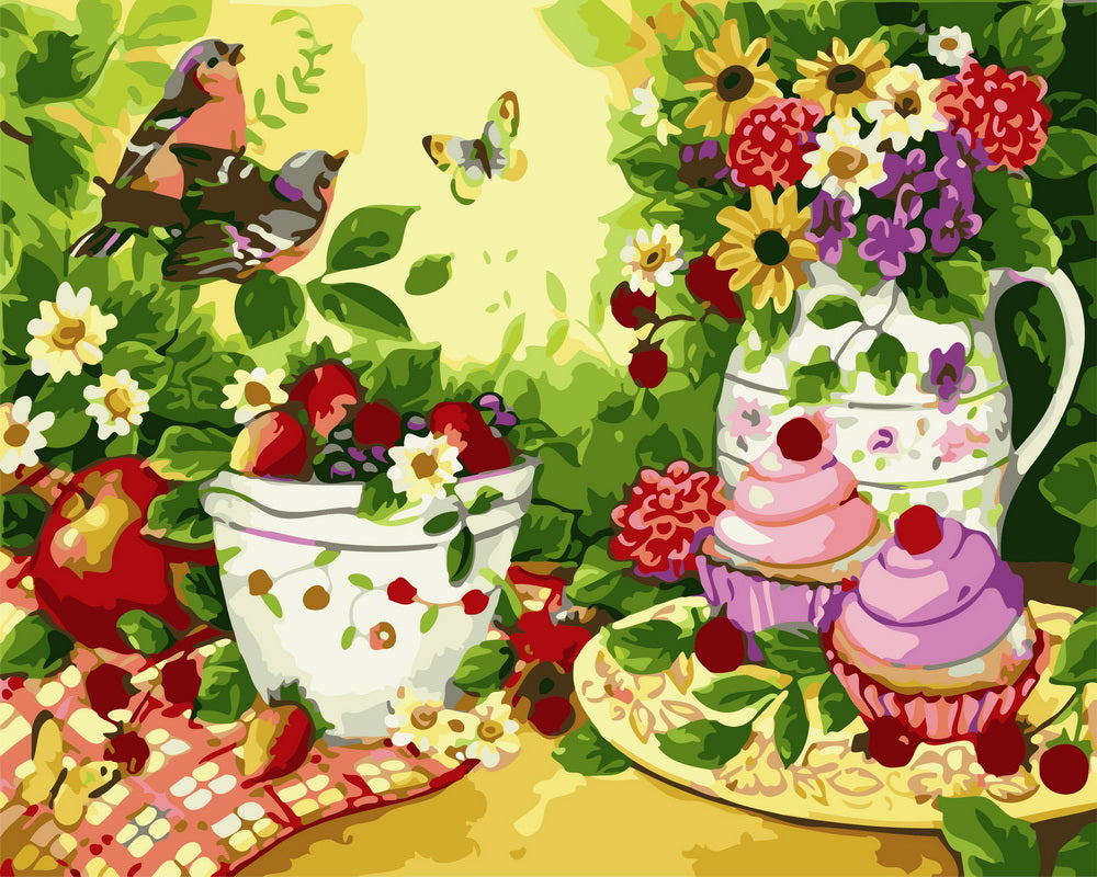 Malen nach Zahlen – Blumen, Früchte und Vögel