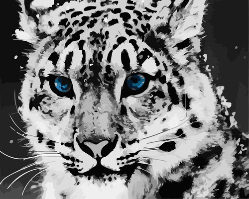 Malen nach Zahlen – Porträt eines Tigers mit blauen Augen