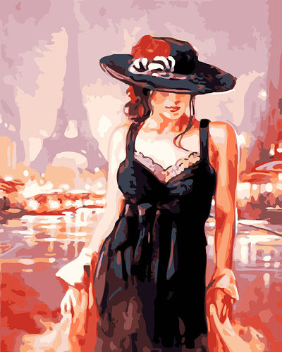 Malen nach Zahlen Figured'Art – Junge Frau in Paris