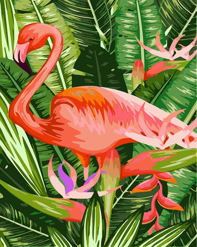 Malen nach Zahlen Figured'Art – Rosa Flamingo mitten im Laub