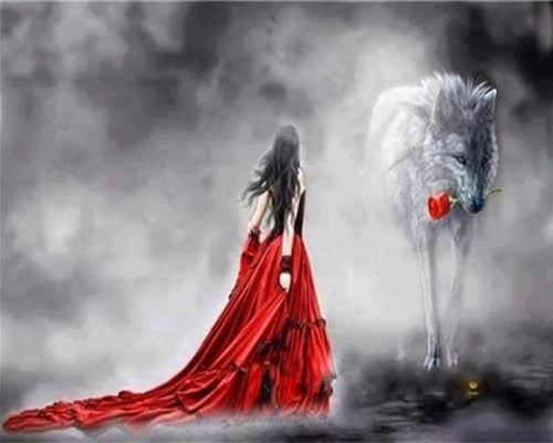 Malen nach Zahlen – Romanze Frau und Wolf