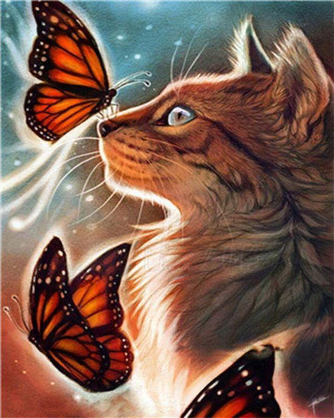 Malen Nach Zahlen Set 'Katze & Schmetterling' – 40x30 Cm, Inkl. Leinwand, Acrylfarben & Pinsel, Für Erwachsene & Kinder