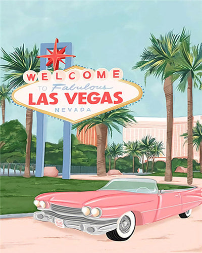 Malen nach Zahlen Figured'Art – Reiseposter Willkommen in Las Vegas