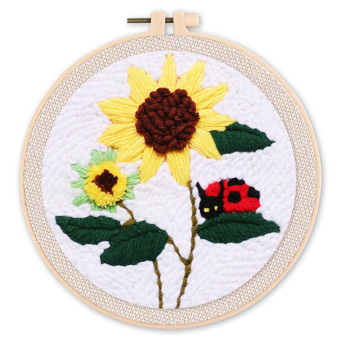 Punch Needle set Marienkäfer auf einer Sonnenblume