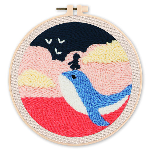 Punch Needle set Kleines Mädchen und ein Wal in der Abenddämmerung