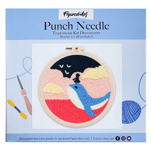 Punch Needle Kleines Mädchen und ein Wal in der Abenddämmerung