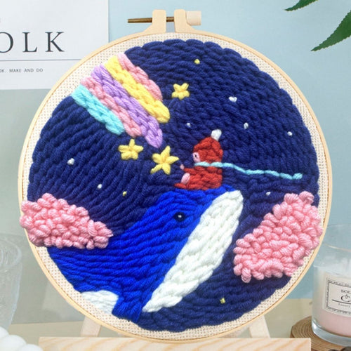 Punch Needle set Kleines Mädchen und ein Wal bei Nacht