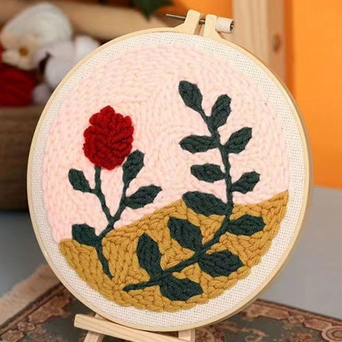 Punch Needle set Zweig mit Rosen und Blättern