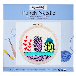 Punch Needle Bunte Kakteen an einer weißen Wand