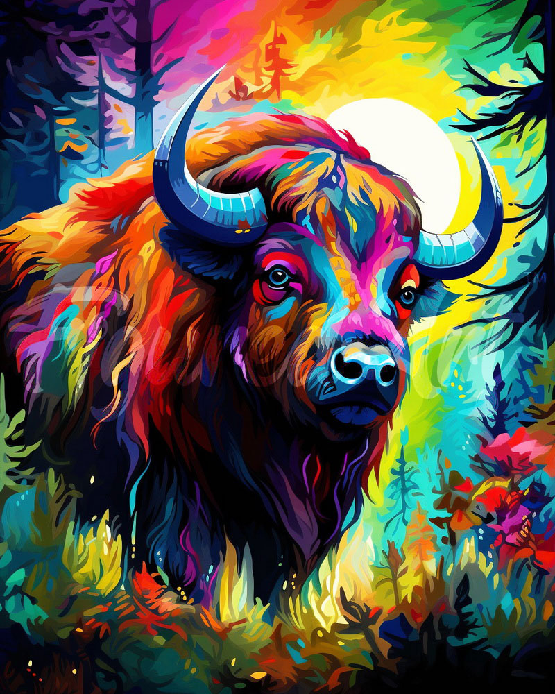 Diamond Painting – Bison Farbenfroh Abstrakt – 40 x 50 cm auf Keilrahmen gespannt