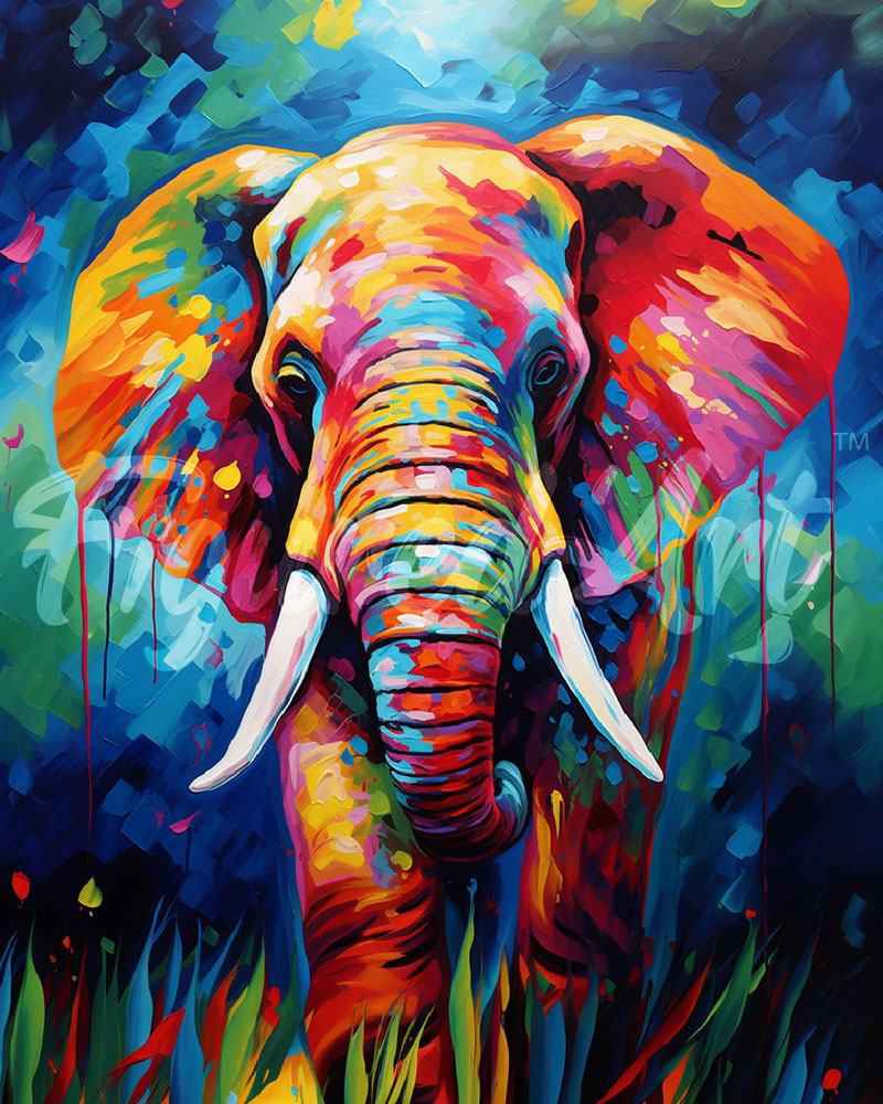 Diamond Painting – Elefant Farbenfroh Abstrakt – 40 x 50 cm auf Keilrahmen gespannt