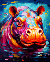 Laden Sie das Bild in den Galerie-Viewer, Diamond Painting – Flusspferd Farbenfroh Abstrakt – 40 x 50 cm auf Keilrahmen gespannt