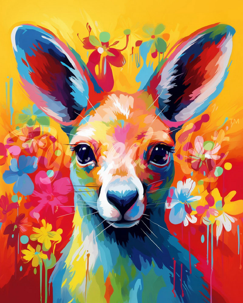 Diamond Painting – Känguru Farbenfroh Abstrakt – 40 x 50 cm auf Keilrahmen gespannt