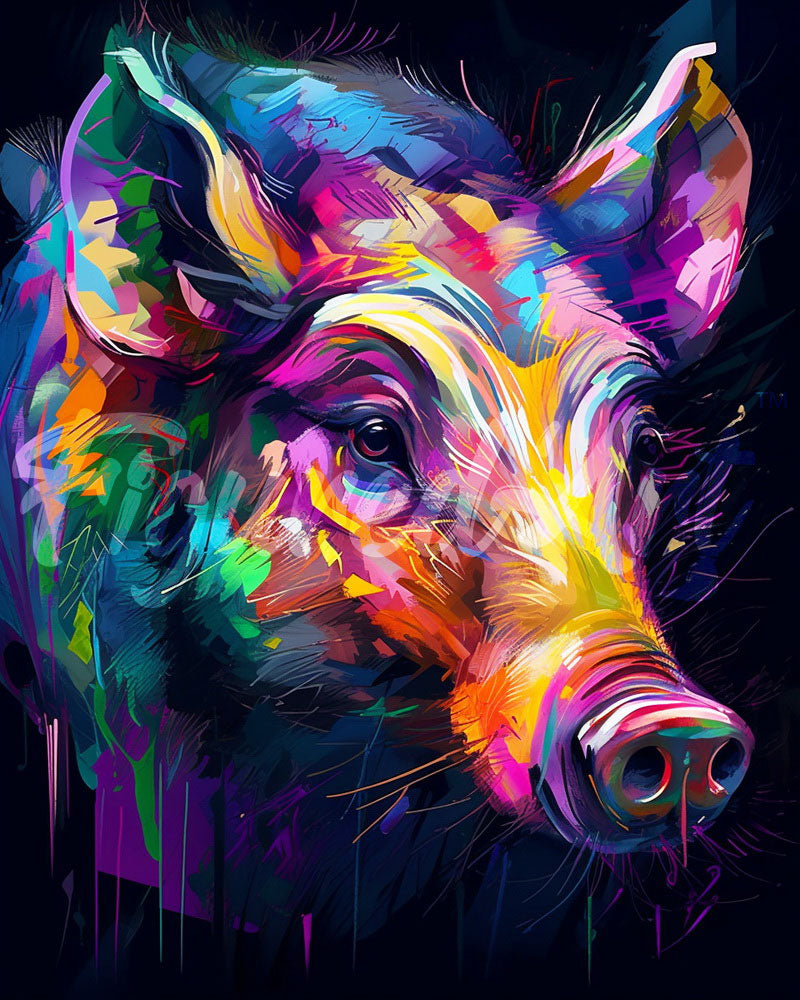 Diamond Painting – Wildschwein Farbenfroh Abstrakt – 40 x 50 cm auf Keilrahmen gespannt