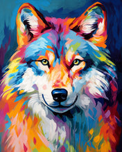 Laden Sie das Bild in den Galerie-Viewer, Diamond Painting – Wolf Farbenfroh Abstrakt – 40 x 50 cm auf Keilrahmen gespannt
